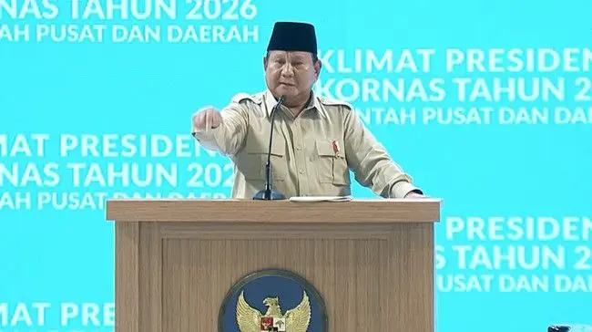 Presiden Prabowo Subianto dalam Rapat Koordinasi Nasional Pemerintah Pusat dan Daerah 2026 di Sentul, Bogor, Senin (2/2/2026). (Foto: Dok. Kemendagri/Tera Nusantara.com)