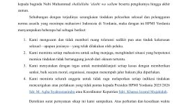 Pernyataan sikap HPMI terkait dugaan kasus pelecehan seksual yang menimpa mahasiswi Indonesia. (Foto: Teranusantara.com)