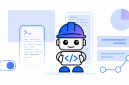 Cute robot developer with UI elements
