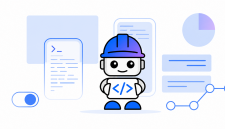 Cute robot developer with UI elements