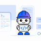 Cute robot developer with UI elements